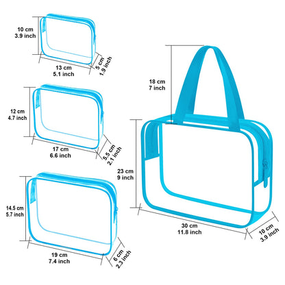 ANRUI Clear Toiletry Bag, 4 in 1 Travel Toiletry Bag, Large Capacity Waterproof and Leak-Proof Clear Makeup Bags, Airport Liquid Bag for Passing Through The Airport Security Quickly, Blue