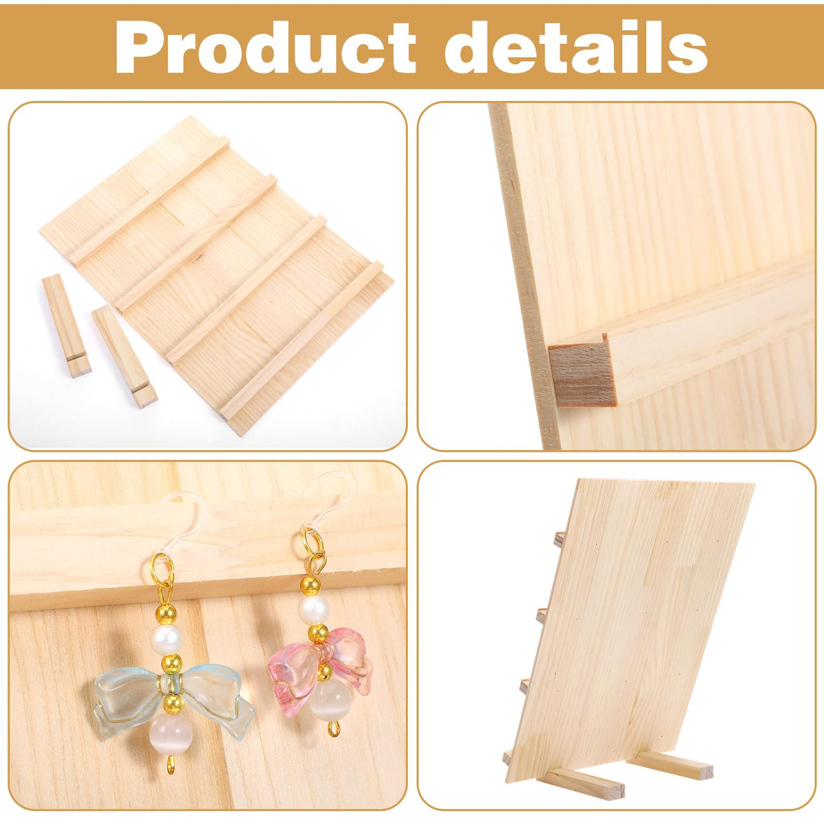 Leooomap 2-Pack 4-Tier Wooden Earring Display Stand, Rustic Earring Display Card Holder with Slots for Jewelry Storage, Craft Shows, and Retail Storefront