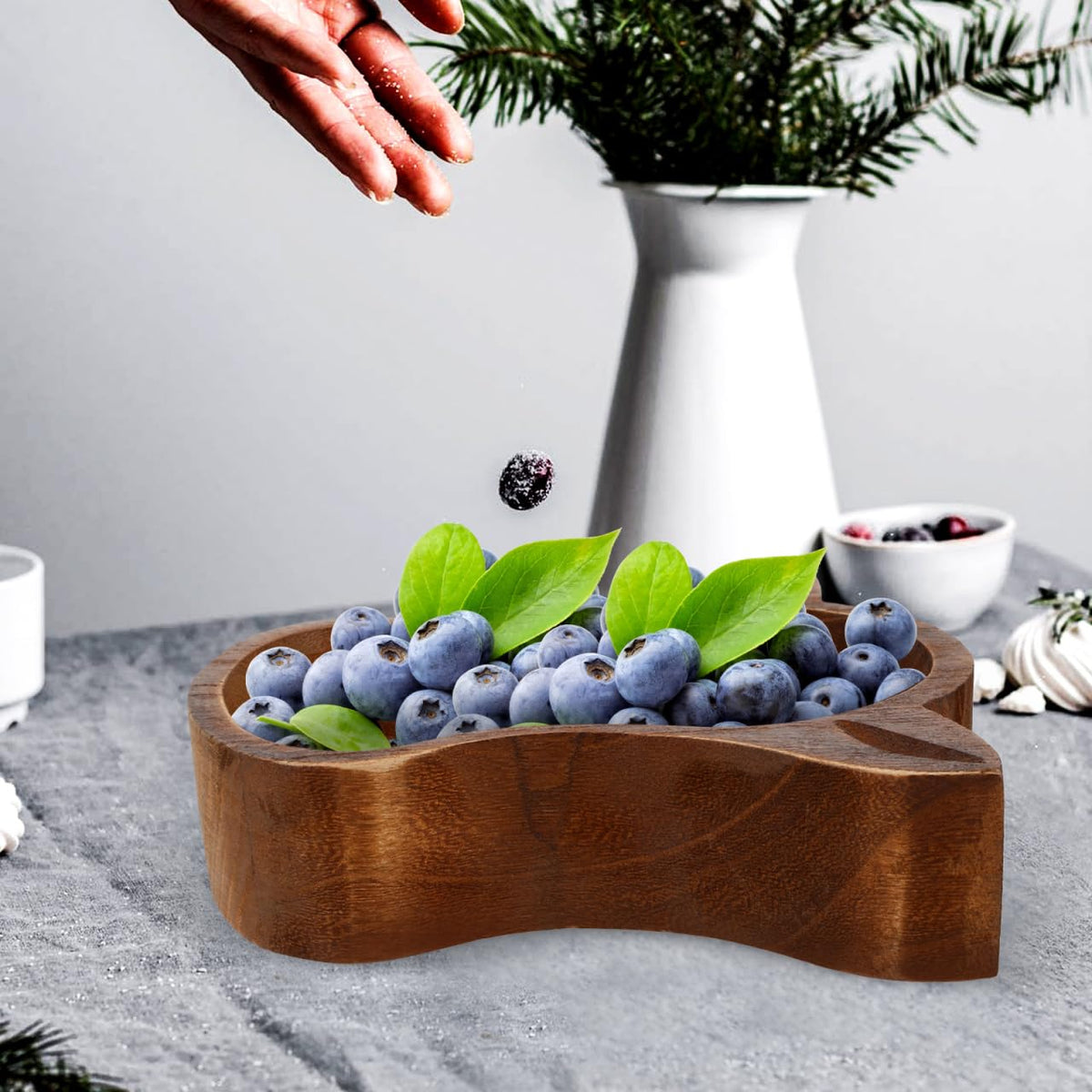 PRETYZOOM Cow Head Wood Serving Bowl 7.75 Inch Rustic Fruit Bowl Nut Dish Decorative Snack Plate for Home Kitchen Dining