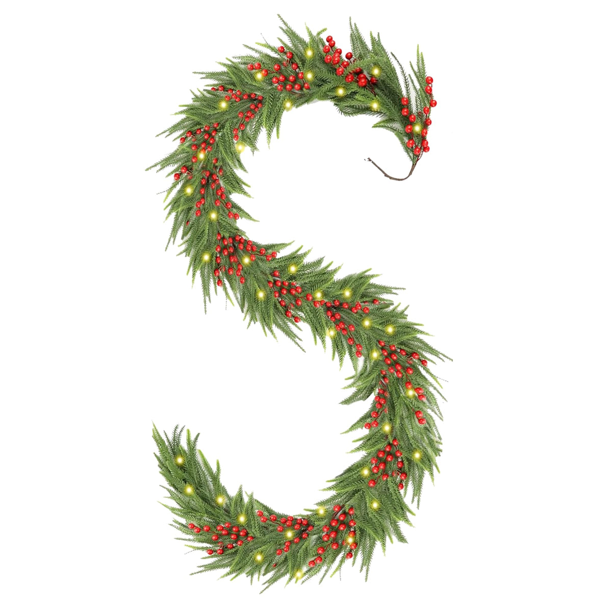 Christmas Norfolk Pine Garland,Real Touch Faux Winter Greenery Garland with Light for Stairs Table Fireplace Backdrop Wall,Christmas Holiday Seasonal Winter Decor (9ft)