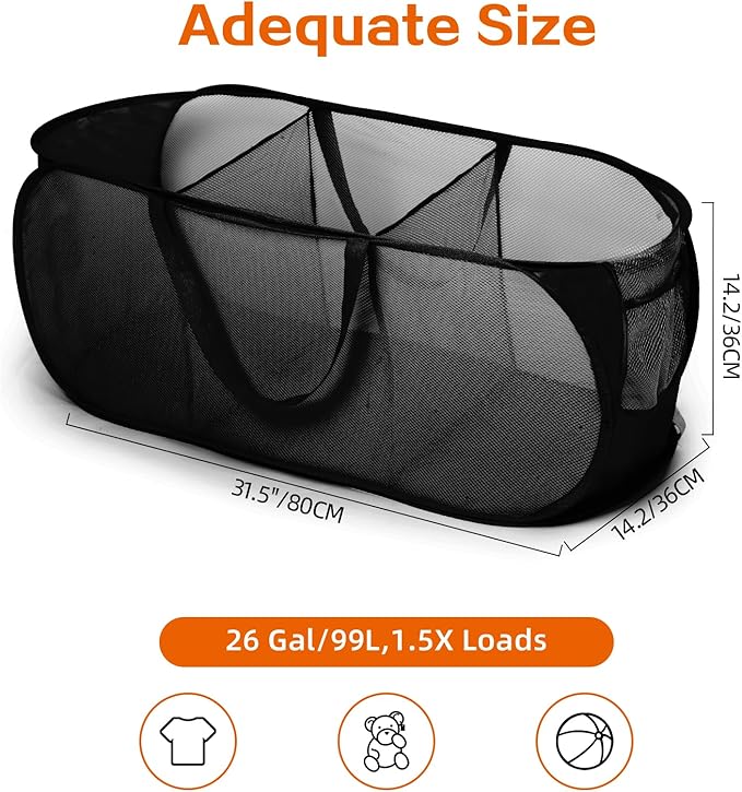 Foldable Laundry Baskets, Collapsible Mesh Laundry Hamper, Durable Pop Up