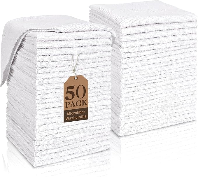 White Washcloths Bulk 50 Pack, Highly Absorbent & Quick Drying Face Towels