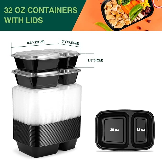 Glotoch 10 Pack 32OZ Meal Prep Containers Reusable Microwave Safe, Extra Large