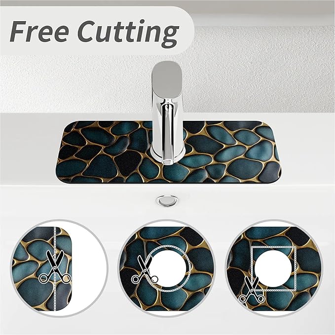 Kitchen Sink Splash Guard，Blue and gold stones Faucet Mat Sink Gadgets-Super