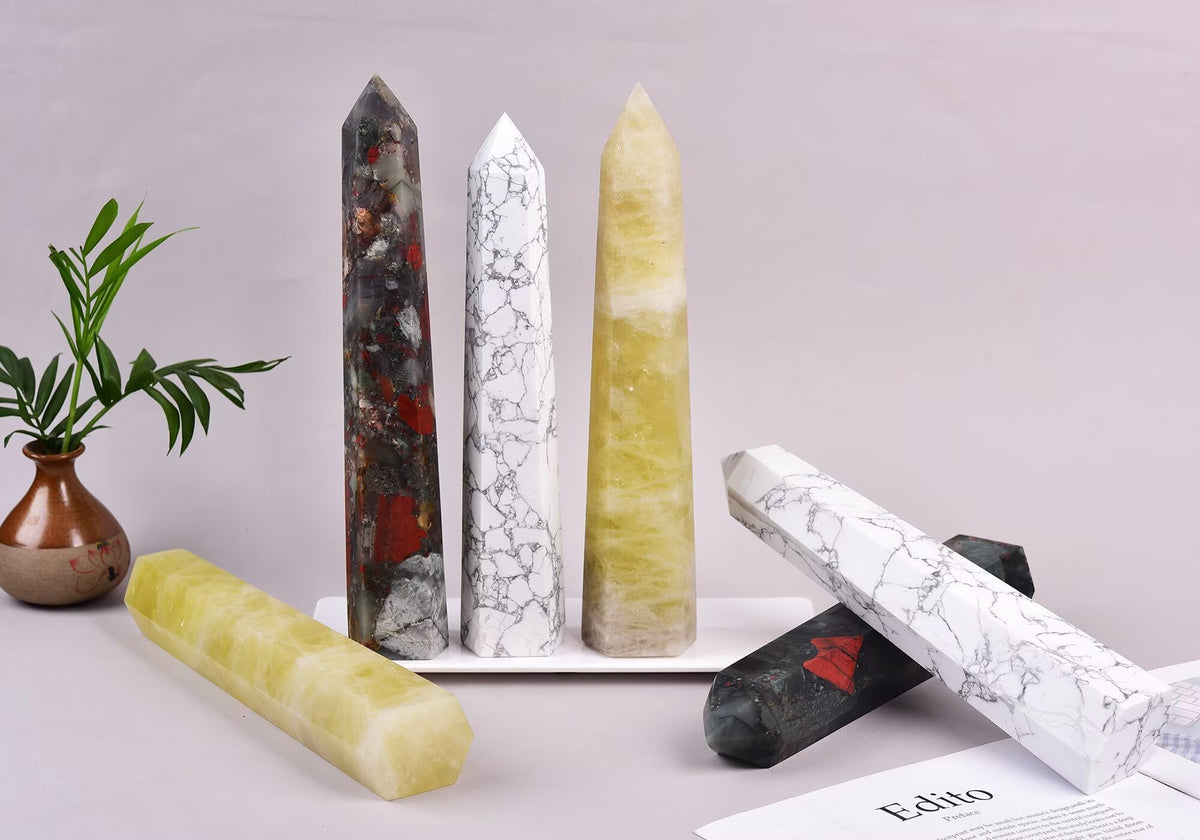 CNYANFEI Natural White Howlite Crystal Wand Tower Large Size Hexagonal Polished Stone 2.2-2.6 Lbs for Healing Meditation Reiki Chakra Balancing Home Decor Unique Handcrafted Gift