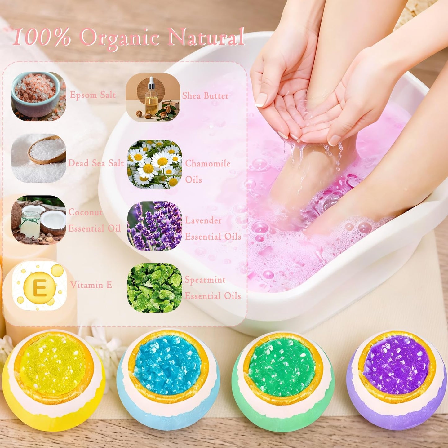 Bath Foot Bombs, 20 Pack Foot Soak with Bath Salt. Organic Natural Handmade Aroma Pure Essential Oil Bubble Foot Balls for Foot Callus, Dry Cracked, Stubborn Foot Odor Scent.