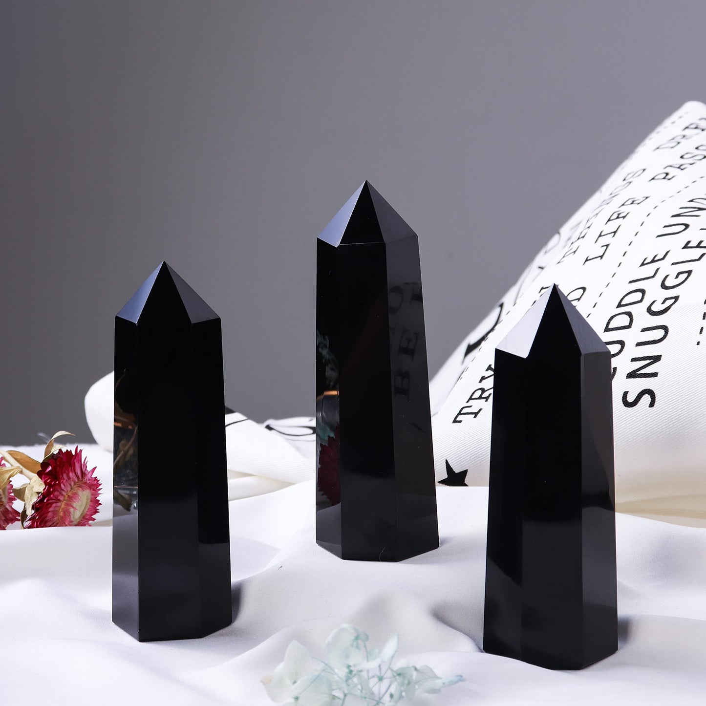 Runyangshi Large Black Obsidian Healing Crystal Wand 4.72"-5" Crystal Tower 6 Faceted Single Point Crystal Prism Wand Natural Quartz Stones for Meditation Reiki Chakra Therapy Home Decor Gift