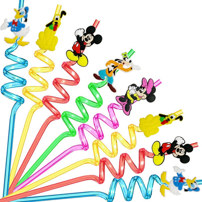 25pcs Mouse Straws Mouse Party Supplies Favors With 2pcs Cleaning Brush Plastic Reusable Straws Birthday Party Supplies Toys For Boys Girls Kids