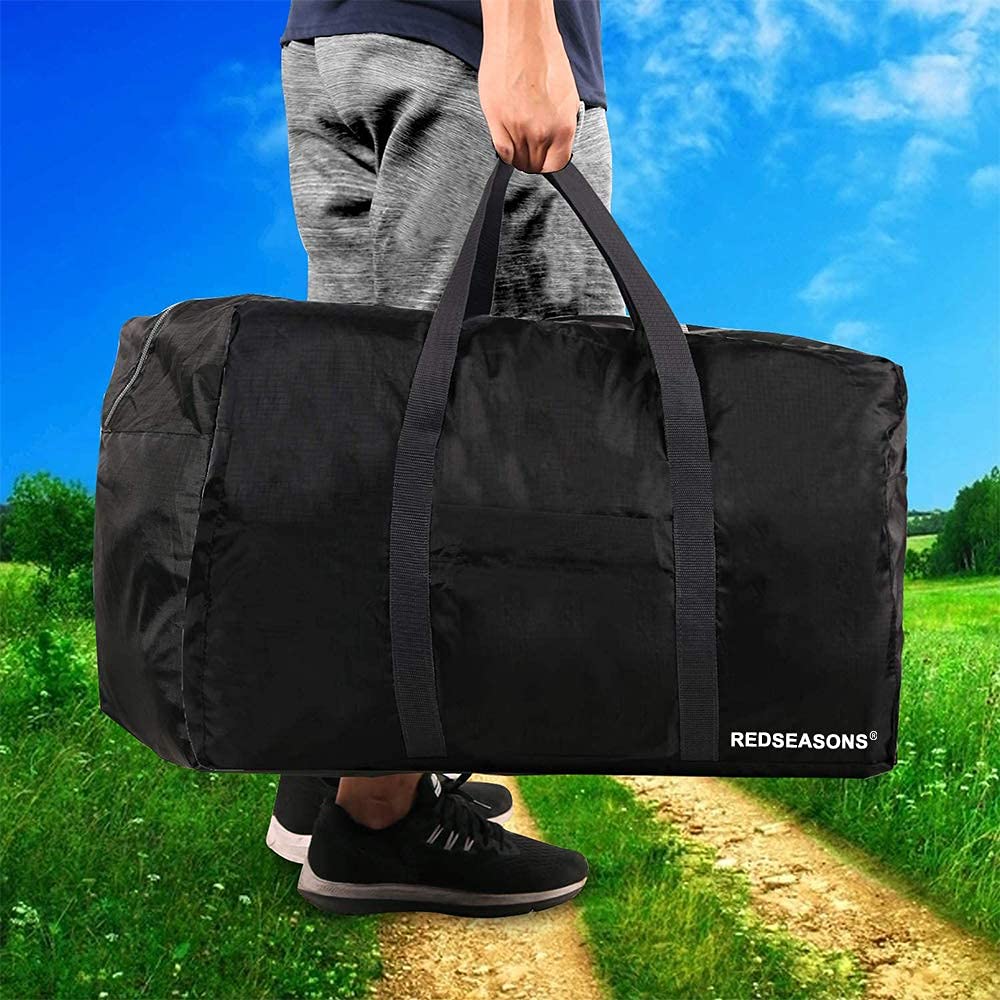 Extra Large, Foldable Travel Bag with Hand Strap, Suitable for Travel, Waterproof Carry Bag, Camping (Black), black