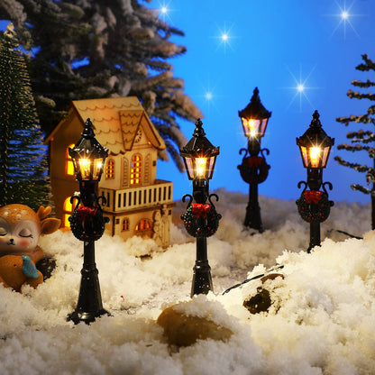 Christmas Lamp Post Village Accessories Village Fairy Lamp Train Lantern Lamp Miniature Street Lamp Decorative Street Lights for DIY Dollhouse Village Pathway (Classic Style, 4 Pieces)