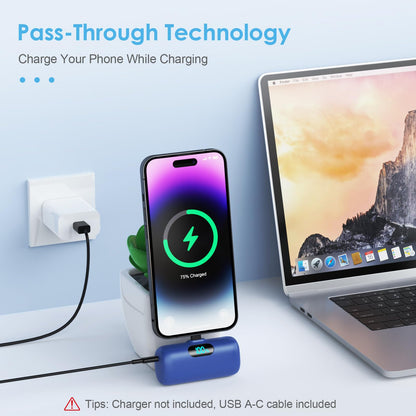 Mini Portable Charger USB C Power Bank,Upgraded 5000mAh PD Fast Charging Battery Pack Built-in USB-C Connector,LCD Display,Compatible with iPhone16,16 Plus,16Pro/Max/15,iPad Pro/Air,Android Phone etc
