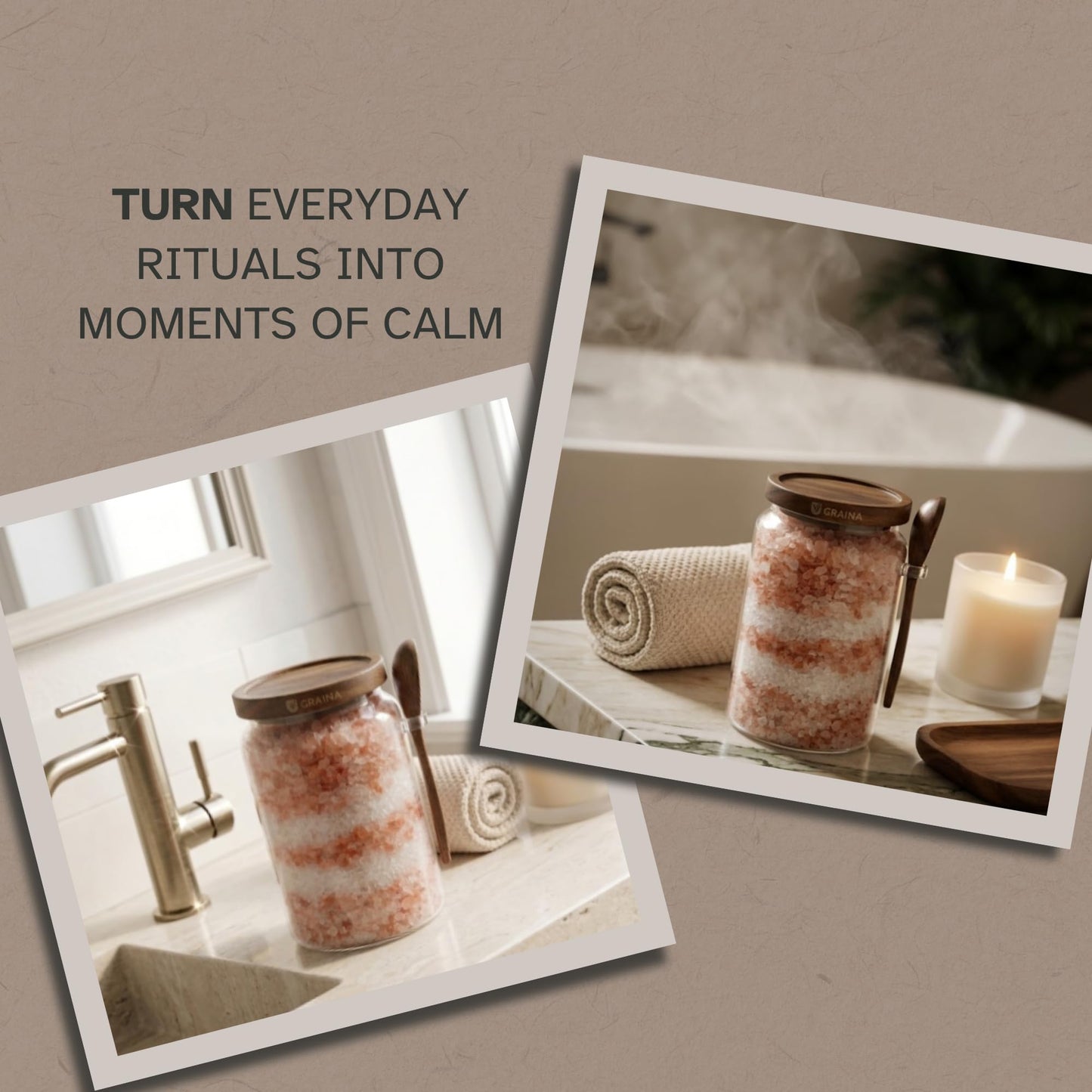 Graina Large Bath Salt Container with Scoop | 74 oz Bath Salt Jar with Lid & Scoop | Airtight Glass Canister, Premium Dark Acacia Lid, Bathroom Storage, Sugar & Coffee Canister, Home Storage