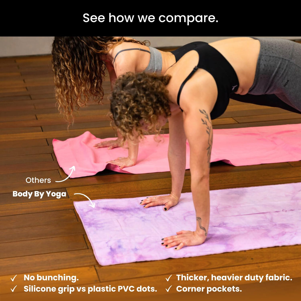 Yoga Grip Yoga Towel - Non Slip Hot Yoga Mat Towel With Corner Pockets, No-Skid Grip, and Built-in Alignment Lines | Soft, Moisture Wicking, and Sweat Absorbent | No Bunching, Stays in Place 72" x 25"