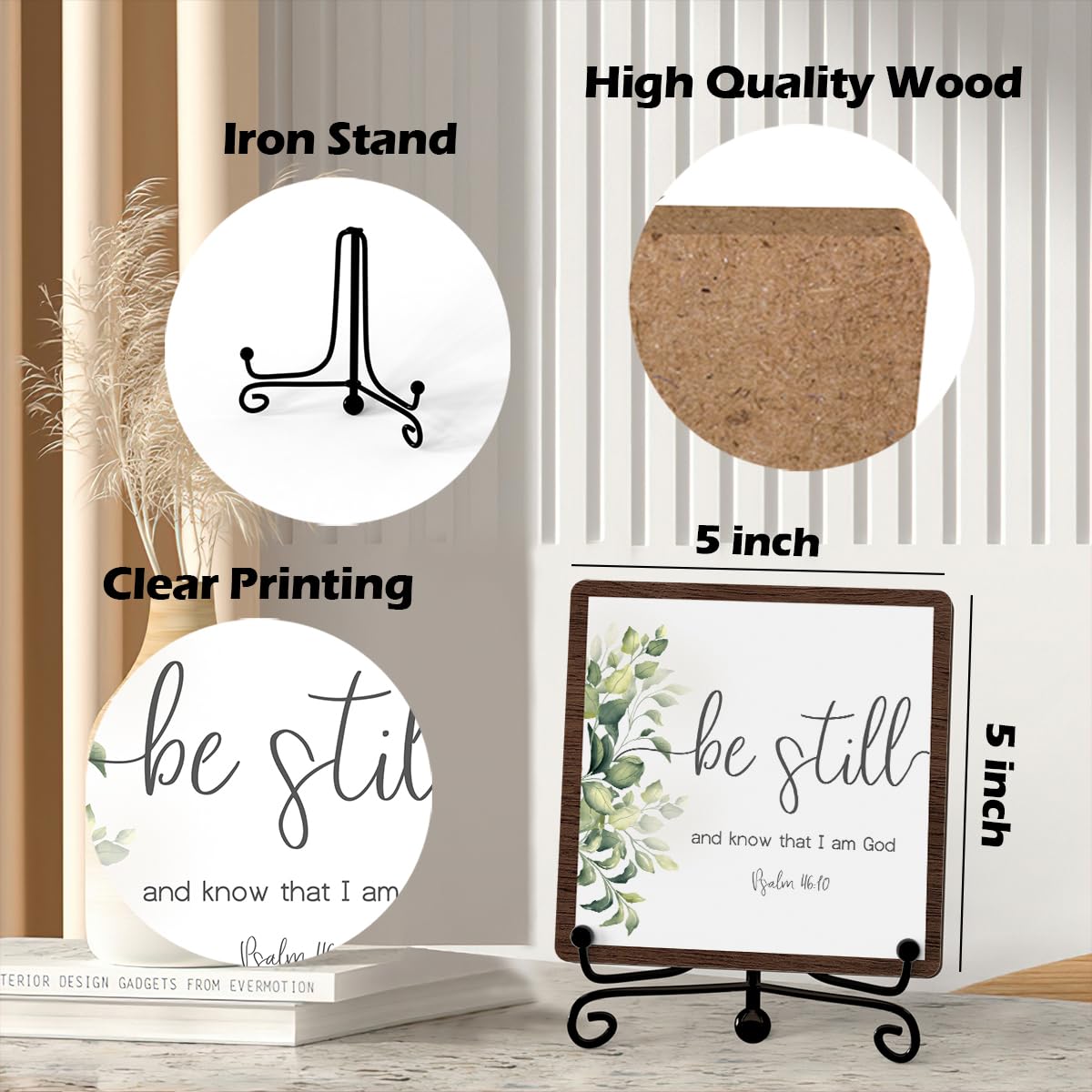 Be Still And Know That I Am God Table Sign, Farmhouse Bathroom Decor, Eucalyptus Desk Decor For Living Room Home Office Mantle Coffee Bar Bookshelf Kitchen Entryway (C10)