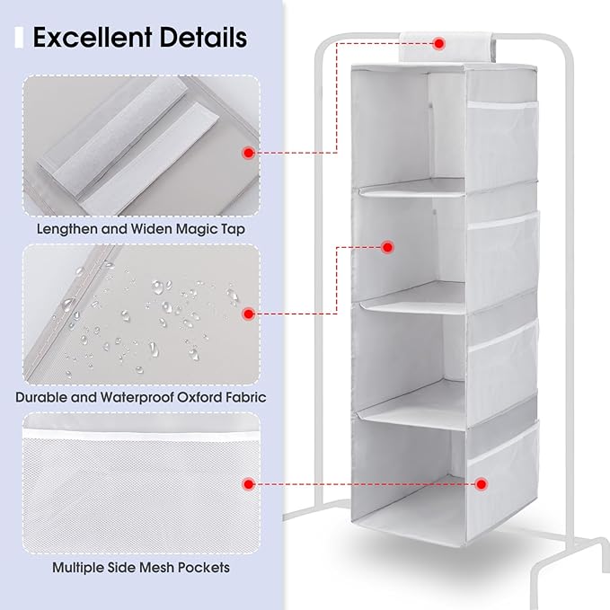 PetsHome 4-Shelf Hanging Closet Organizer, Space Saver, Closet Hanging Storage