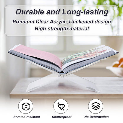 CRIKELE Acrylic Book Stand Holder - Coffee Table Book Stand,Open Cookbook Acrylic Book Display Stand,Magazines Clear Holder,Reading Stand for Open Book Magazines, Textbooks