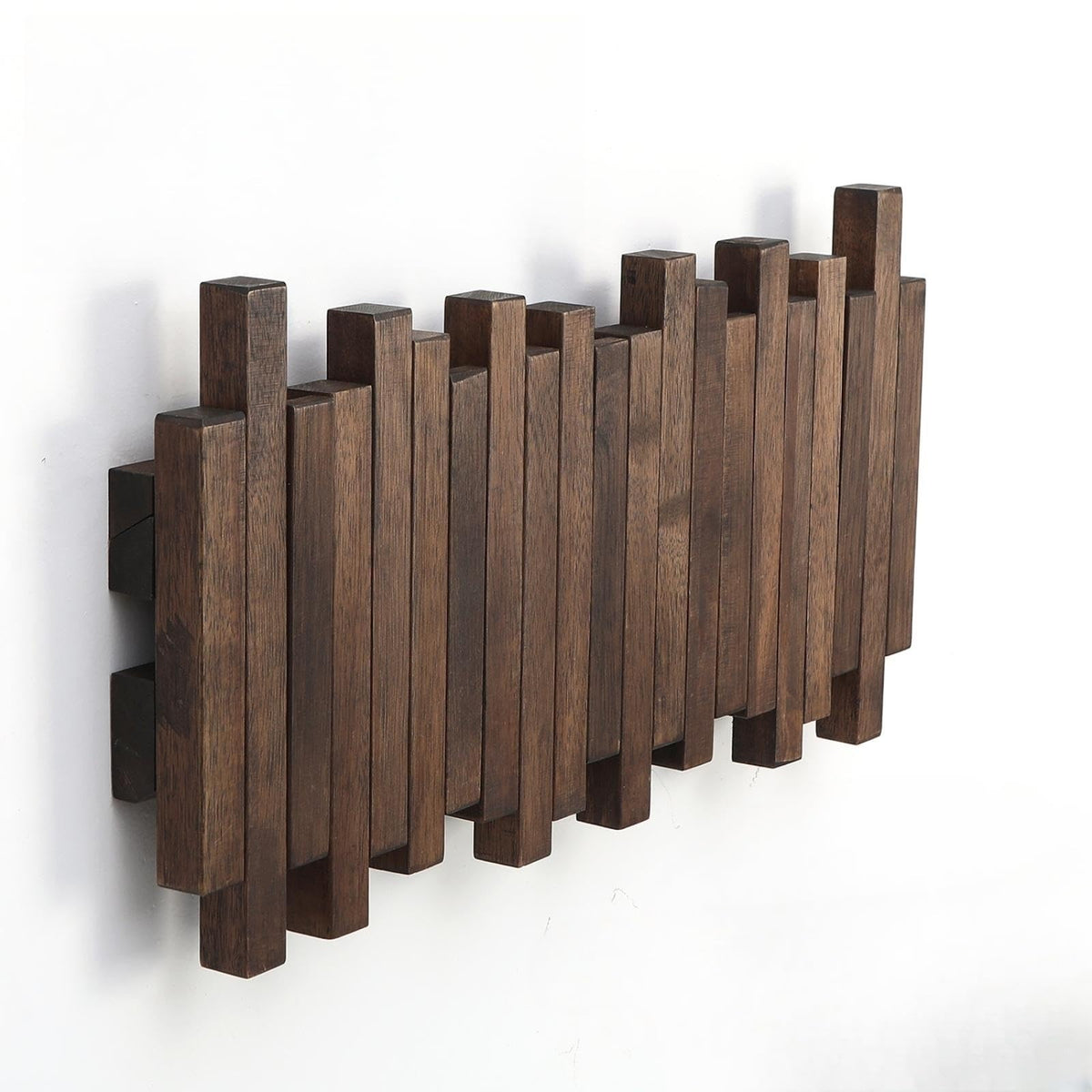 GOGREEBELL Wall Mounted Piano Coat Rack| Coat Rack Wall Mount| Flip Down Hook Rack 5 Hooks| Entryway Wall Art Hook,Made of Acacia Wood (Wood Wax Oil Dyed Walnut Color).Wall Art