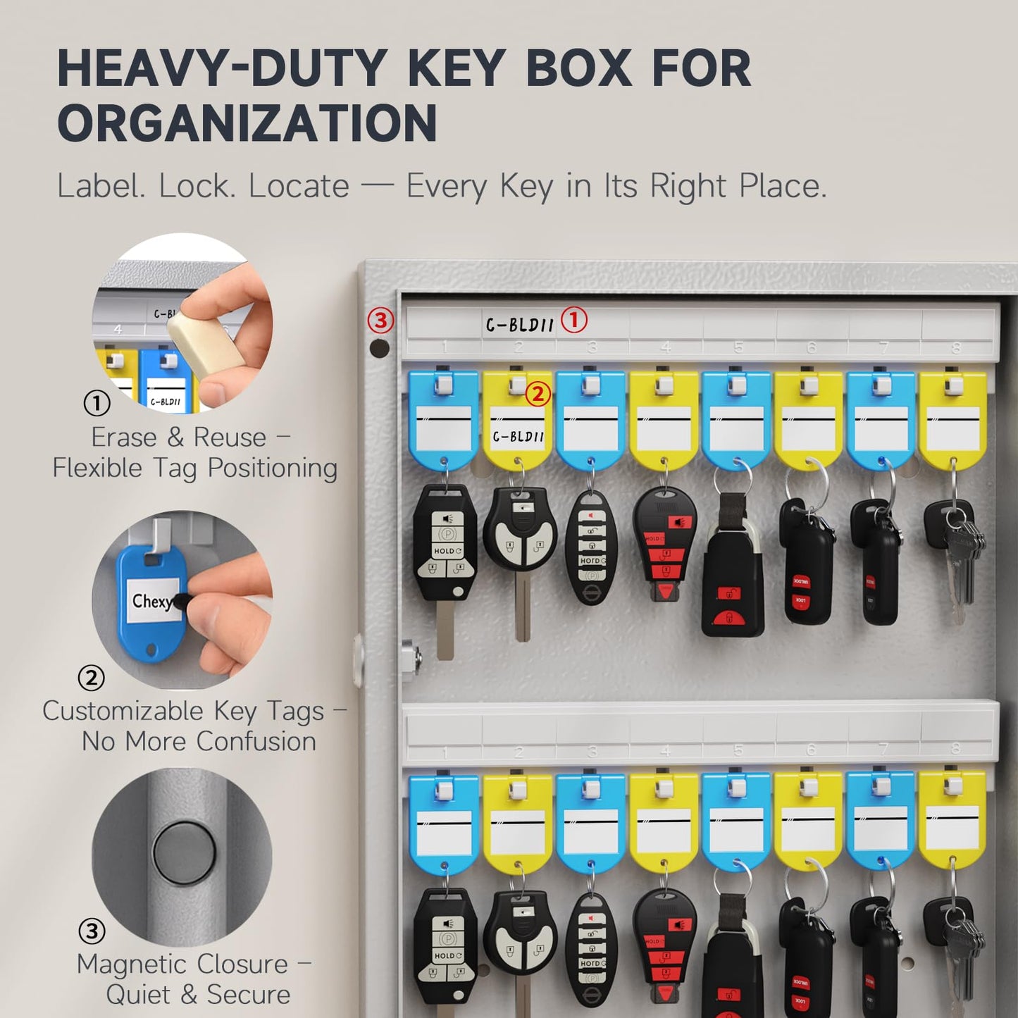WeHere 120-Key Smart Key Lock Box, Wall-Mount Key Cabinet with Key Management App(Track Key Borrow/Return), Keypad, Bluetooth & WiFi Unlock (Sold Separately) for Commercial, School, Rental, Office