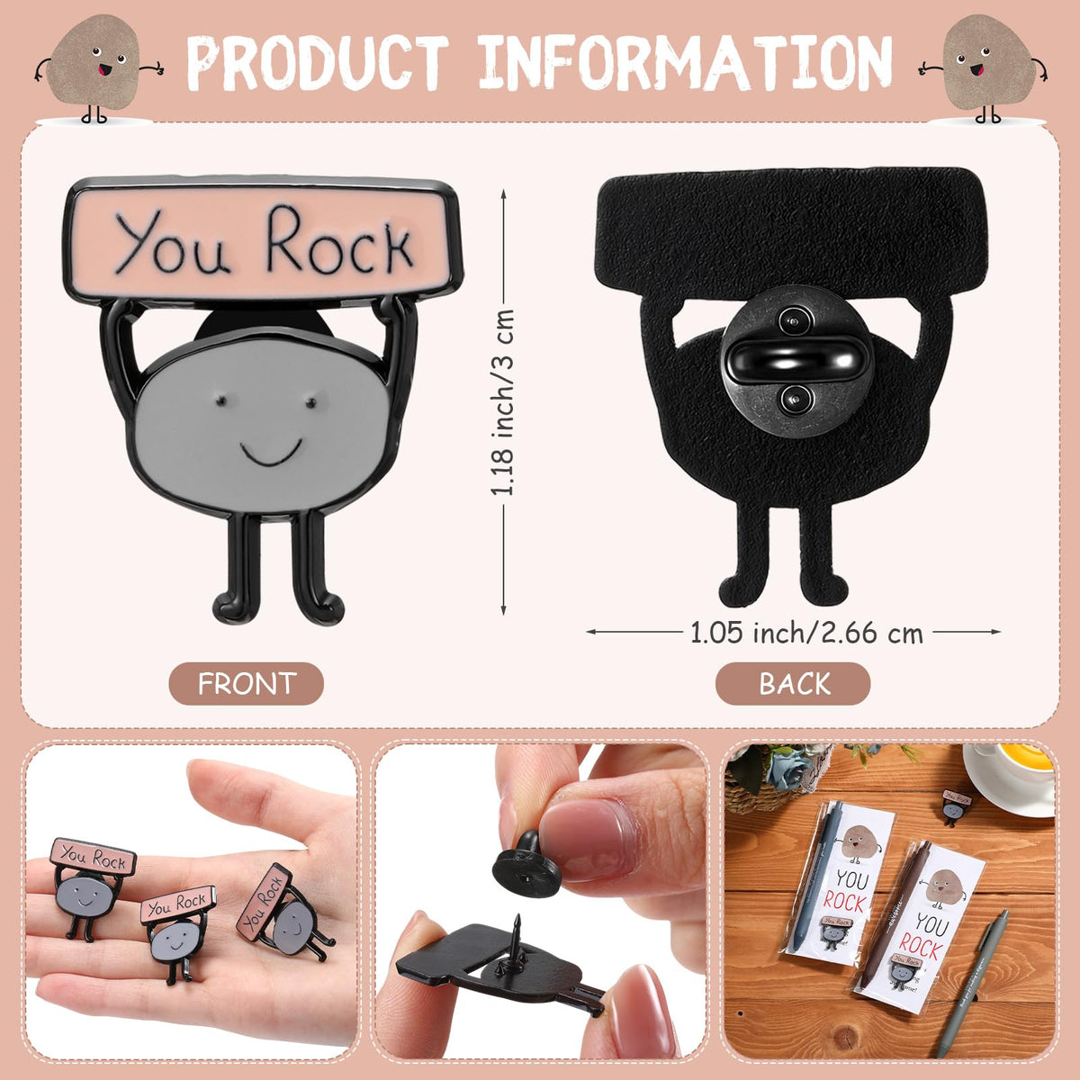Sayglossy 24 Sets Employee Appreciation Funny Gift Motivational You Rock Gifts Bulk Ballpoint Pens Inspirational Cards Brooch Pin Organza Bags Inspirational Gift for Coworker Staff