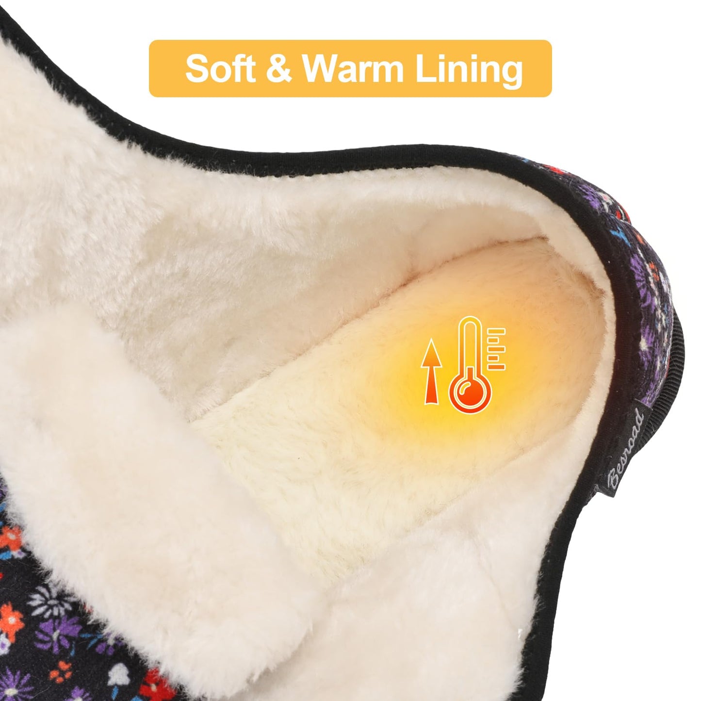 Besroad Winter Fuzzy House Slippers for Women Arthritis Edema Swollen Slippers Girls Fluffy Cozy Memory Foam Diabetic Shoes Flowers 8-9