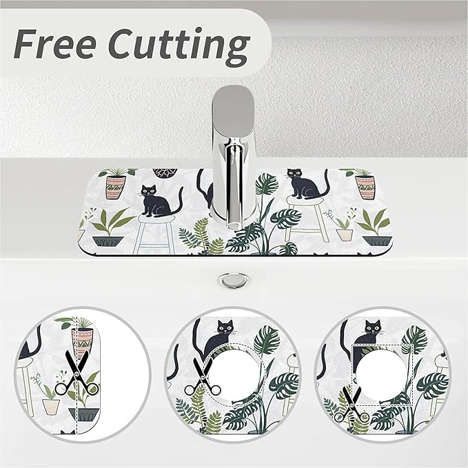 Kitchen Sink Splash Guard，Cats and potted plants Faucet Mat Sink Gadgets-Super