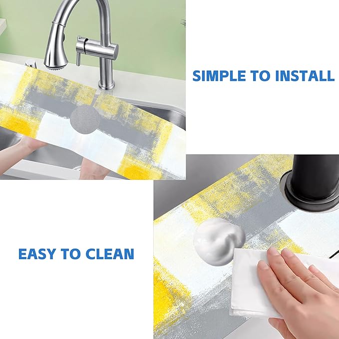 Grey and Yellow Abstract Kitchen Sink Splash Guard Mat Absorbent Fast Drying
