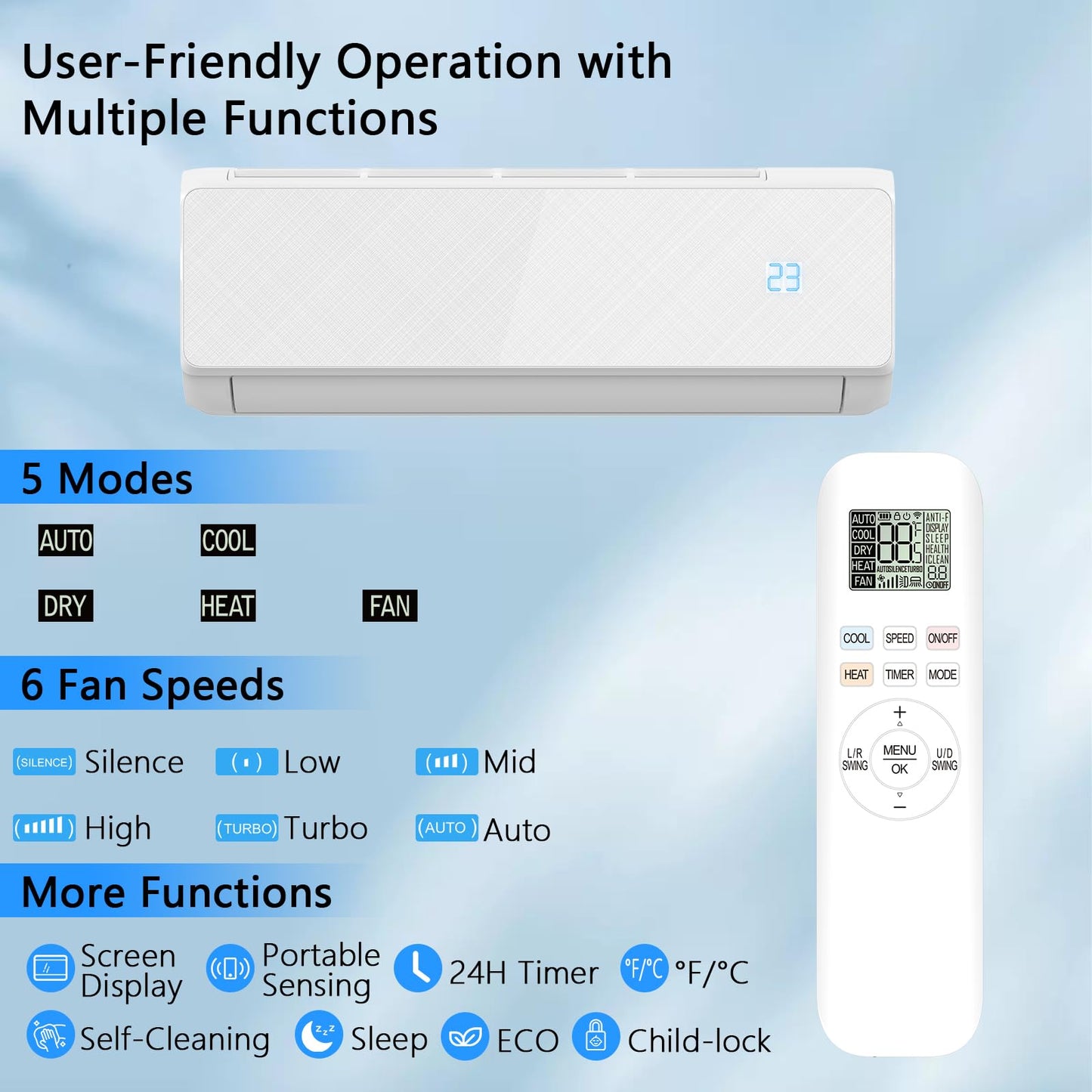 Mini Split Ac/Heating System - 12000 BTU Wall Mounted Mini Split Air Conditioner with Heat Pump, WiFi Enabled,22 SEER2 115V Energy Efficient Ductless Wall Ac Unit Up to 750 Sq. Ft
