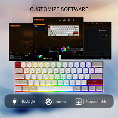 NEWMEN GM610 Wireless Mechanical Keyboard,60% USB C Wired/Bluetooth/2.4Ghz RGB Backlit Compact Hot Swappable Keyboard,White Anti-Ghosting PC Mac Windows Android Gaming Keyboards(Red Switches)