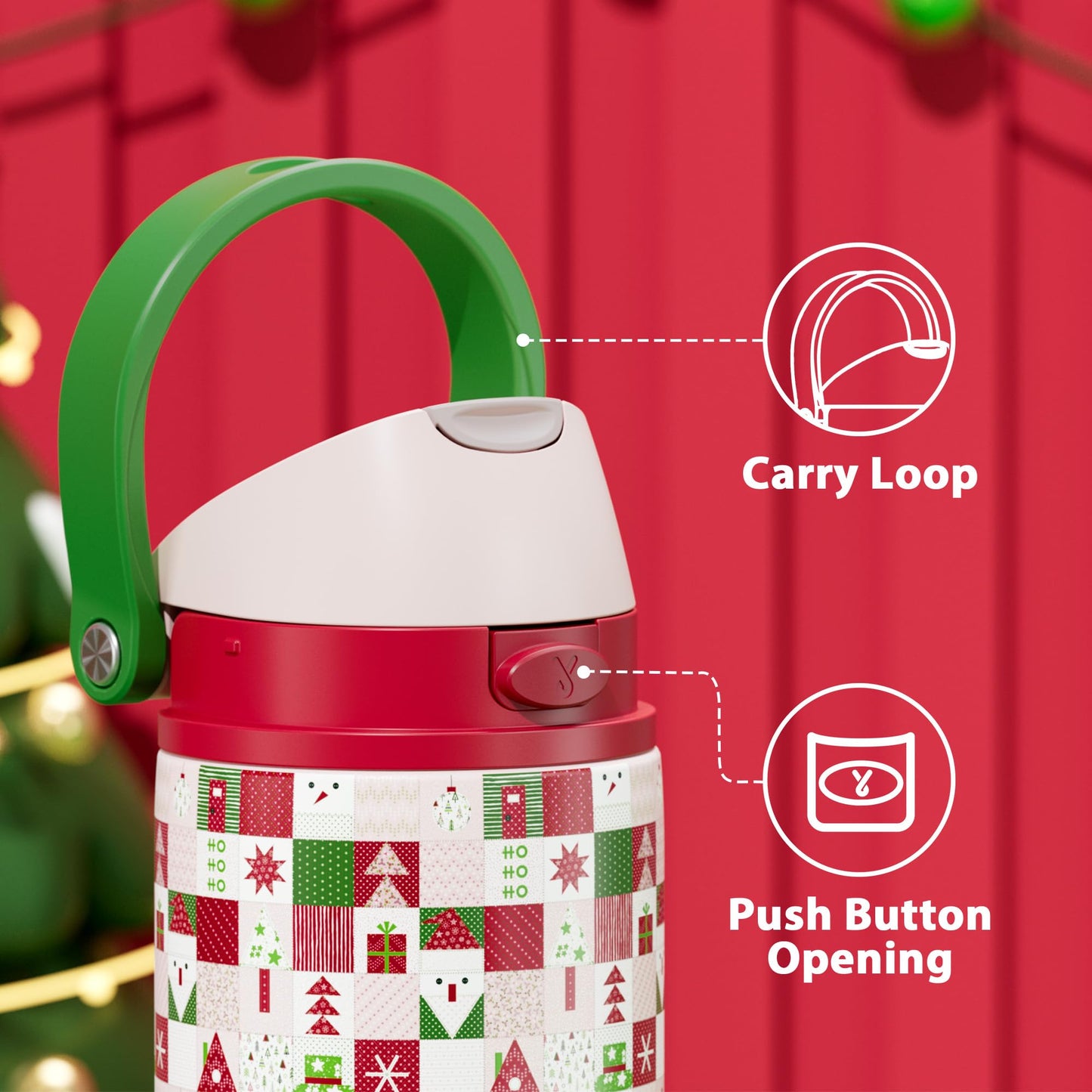 24 oz Insulated Water Bottle for Christmas: Meoky Stainless Steel Xmas Water Bottle with 2-in-1 Straw and Spout Lid - Leak Proof, Fits in Car Cup Holder, Christmas Gifts for Women Men, Santa Wishes
