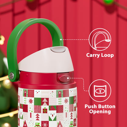 24 oz Insulated Water Bottle for Christmas: Meoky Stainless Steel Xmas Water Bottle with 2-in-1 Straw and Spout Lid - Leak Proof, Fits in Car Cup Holder, Christmas Gifts for Women Men, Santa Wishes