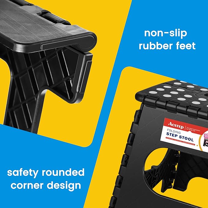 ACSTEP Folding Step Stool 11 Inch, Sturdy Plastic Foldable Step Stool for Kids & Adults, Non Slip Lightweight Collapsible Foot Stools Holds 300 lbs, Ideal for Kitchen, Bathroom, Bedroom, Outdoor