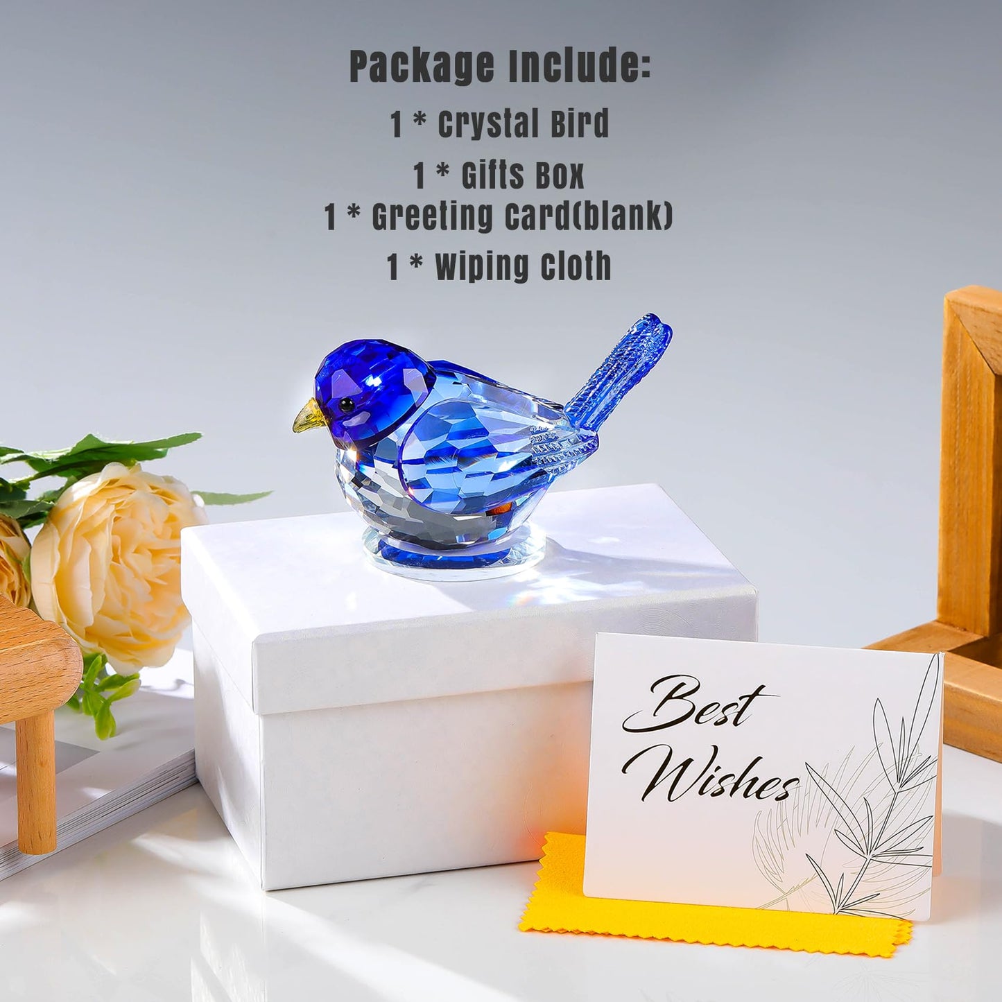 Ornalrist Crystal Blue Clear Birds Figurines Collectible Figurines Birthday Gifts for Him Husband Table Centerpiece Home Decoration Paperweight for Animal Lovers