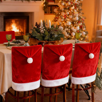 VADOO Christmas Chair Covers, 6PCS Santa Hat Chair Covers with 6 Pcs Silverware Holders Red Hat Dining Chair Slipcovers Christmas Chair Back Covers for Party Holiday Festival Decoration