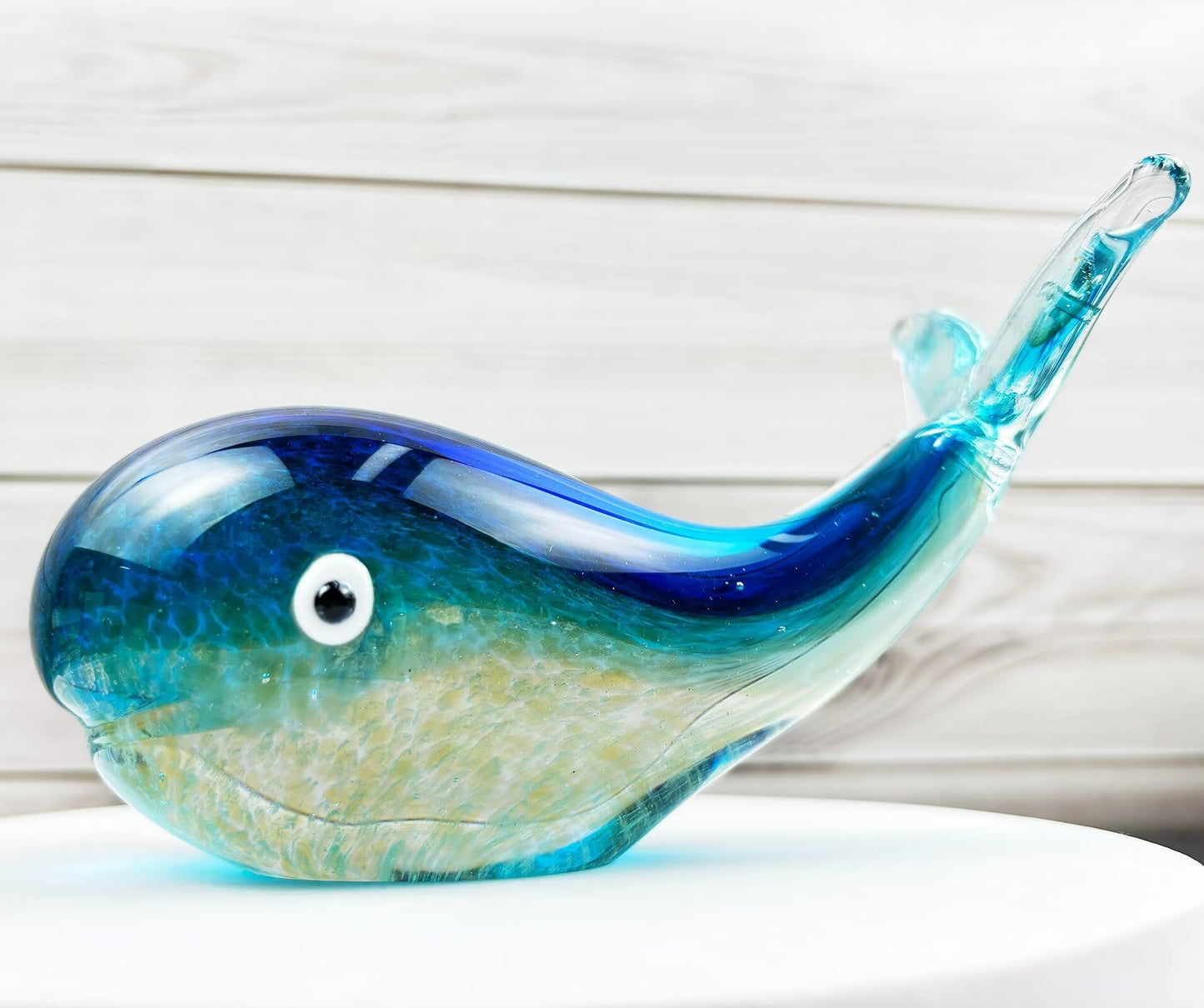 FZBHRO Crystal Whale Figurine Hand Blown Glass Whale Statue Collectibles Art Glass Sea Animal Paperweight Home Table Decor Gift Colorful 5.1''