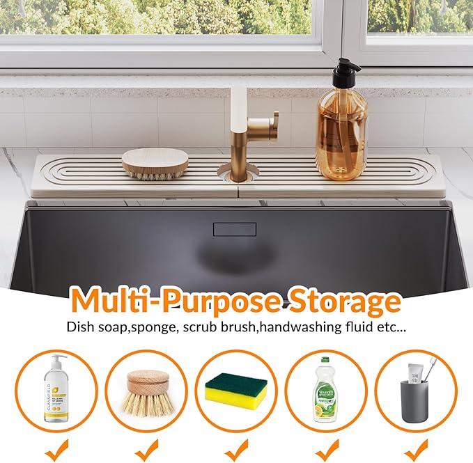 23.6 Inch Stone Faucet Mat for Kitchen Sink Splash Guard, Diatomite Sink