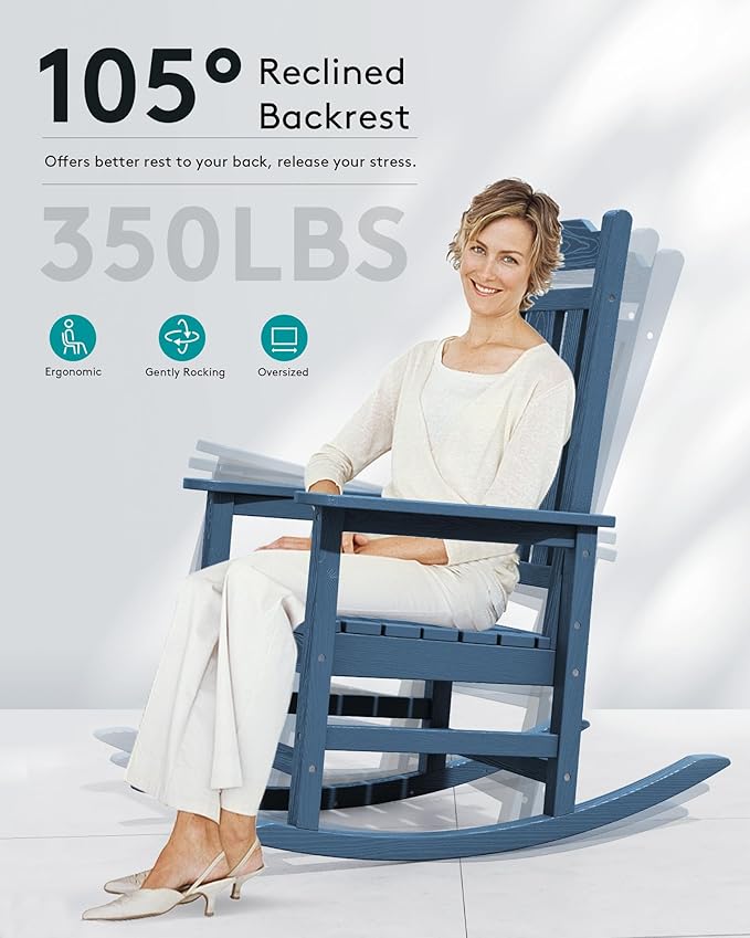 SERWALL Outdoor Rocking Chair Set of 6, Patio Rocking Chair Sets, HDPE Rocking Chair for Adults, Blue