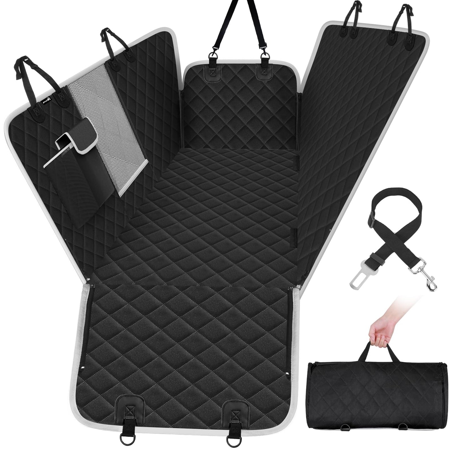 pecute Dog Car Seat Cover, Car Seat Cover for Dogs with Viewing Window/Side Flaps/Storage Bags, Dog Hammock Scratch Proof Nonslip Back Seat Protector for Cars Trucks SUV(146x136cm)