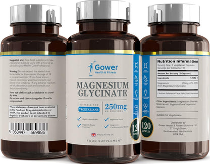 GH Magnesium Glycinate - 250mg Magnesium Bisglycinate per Serving - 120 Glycinate Supplements | Mag Glycinate High Strength Capsules | Non-GMO & Allergen Free | Made in The UK