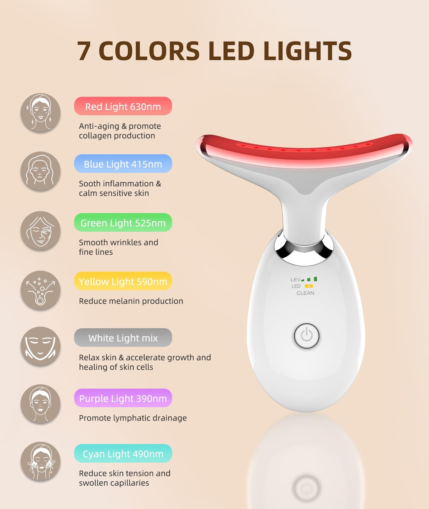 Red-Light-Therapy-for-Face and Neck, 7 Color Light Based Facial Massager, Portable Skin Care Tool (Black)