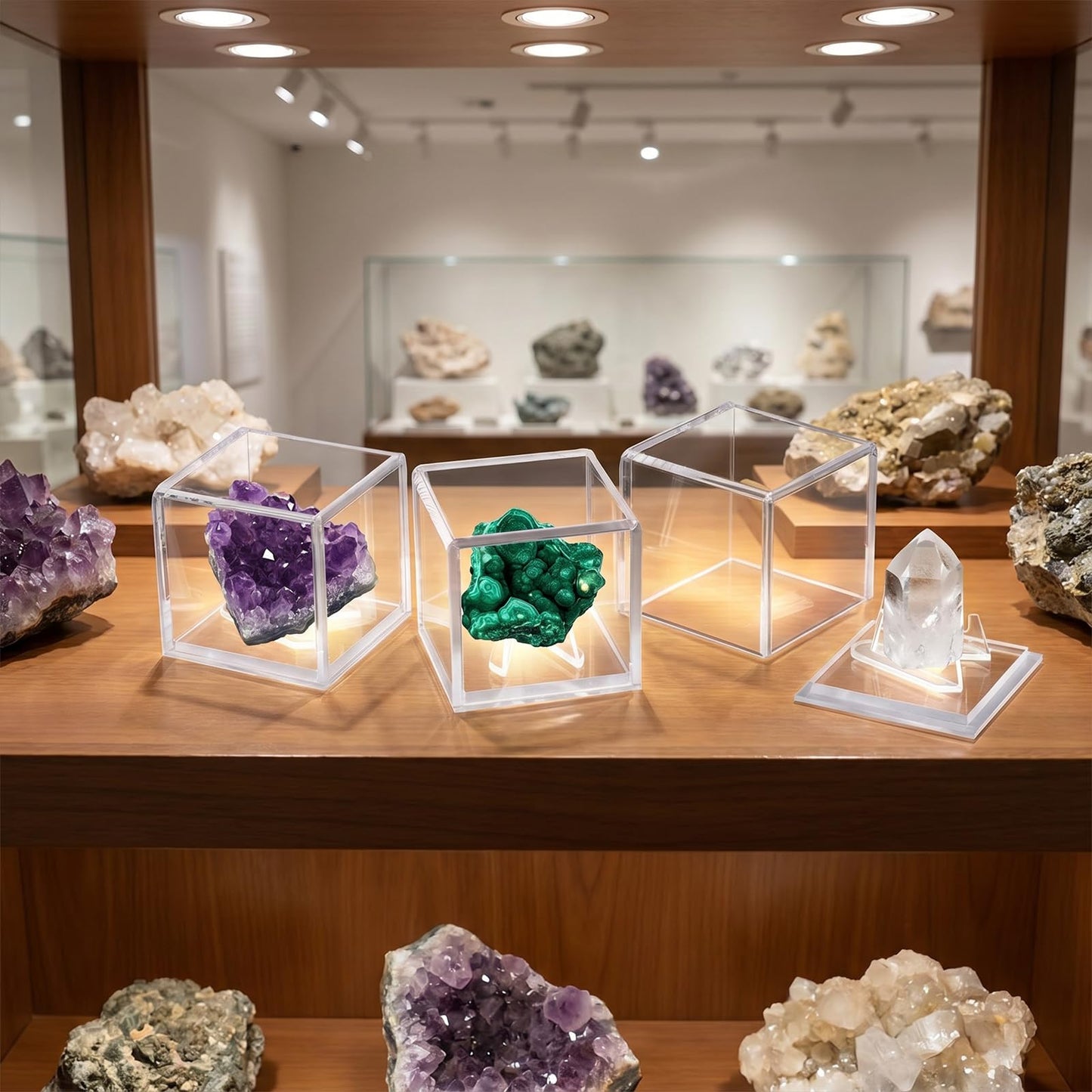 Bromjavol 3 Pack Rock Display Case, Small Acrylic Display Case with Stand, 2'' x 2'' x 2'' Acrylic Display Case for Collectibles, Gem Display Case, Rock Collection Box for Stones, Minerals, Fossils