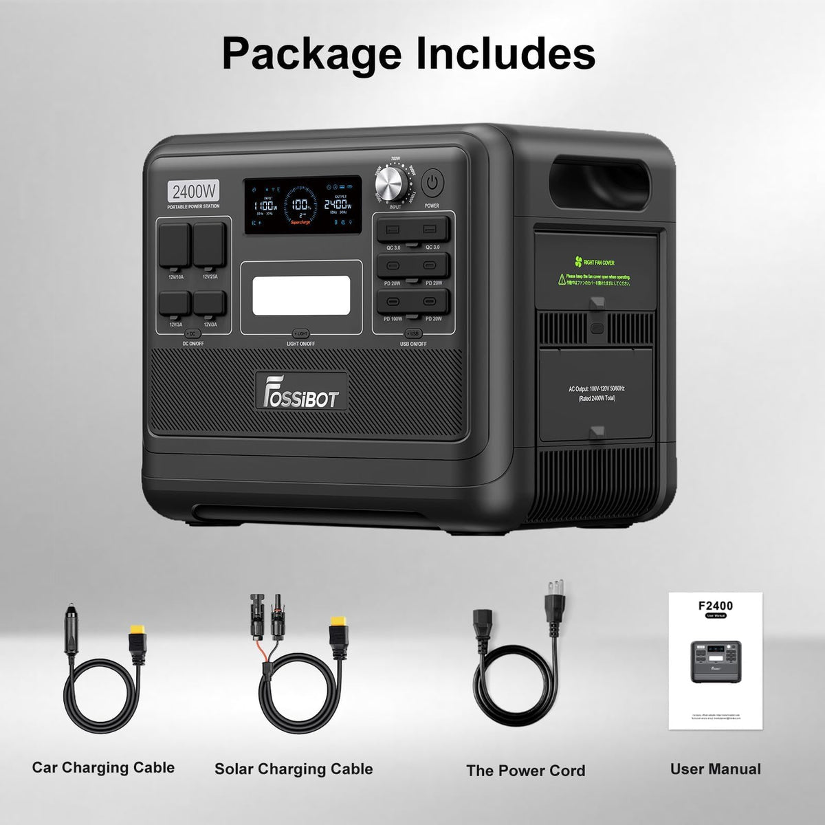 FOSSiBOT F2400 Portable Power Station 2400W, 2048Wh LiFePO4 Battery Solar Generator, 2H Fast Charging for Home Backup, Outdoor Camping, RV, Emergency F2400 Pro