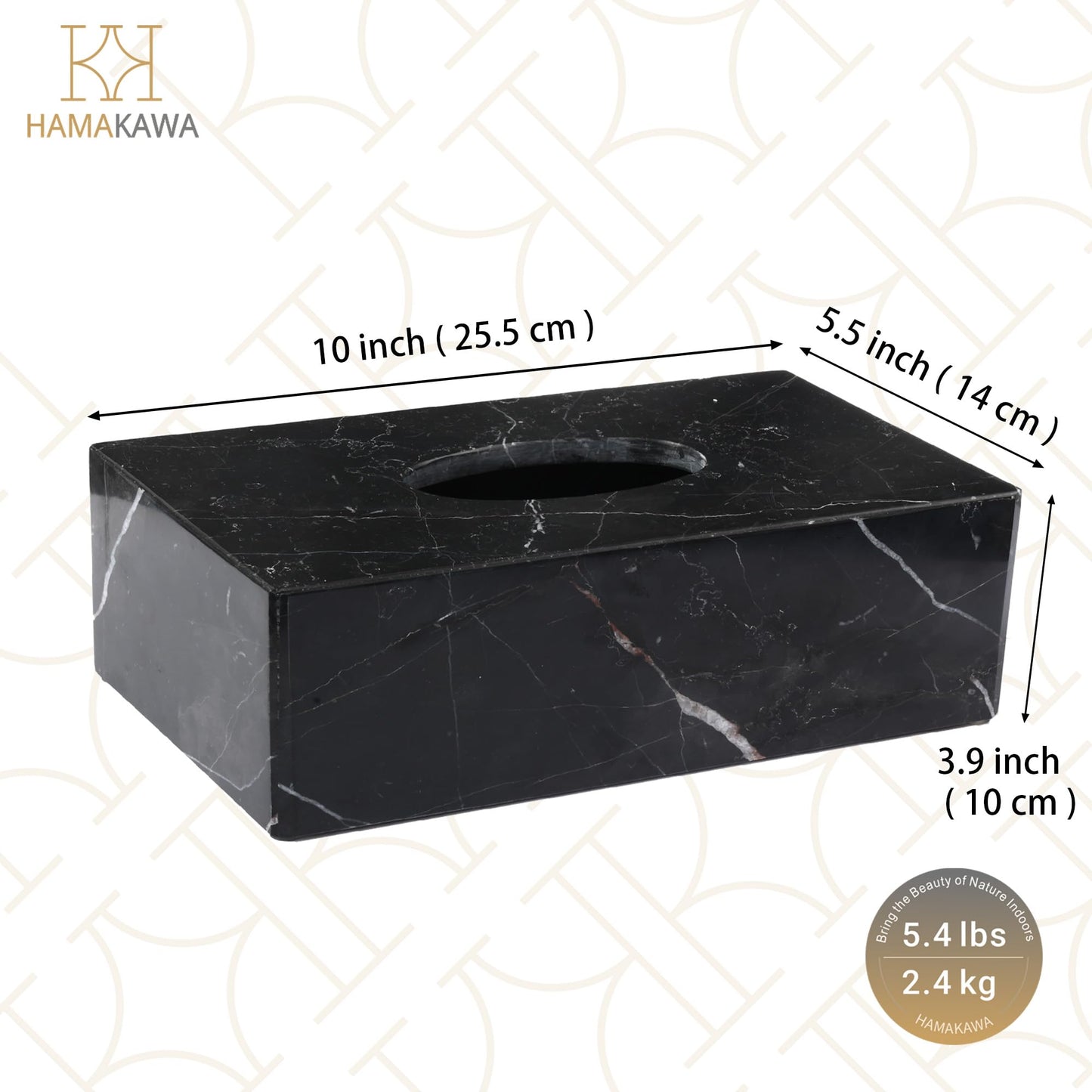 HAMAKAWA Natural Marble Tissue Box Cover, Black Tissue Organizer 10 x 5.5 x 3.9 inch, Heavy Stone Decorative Box, Rectangle Tissue Box Holder for Home Decor, Kitchen, Bathroom, Bedroom