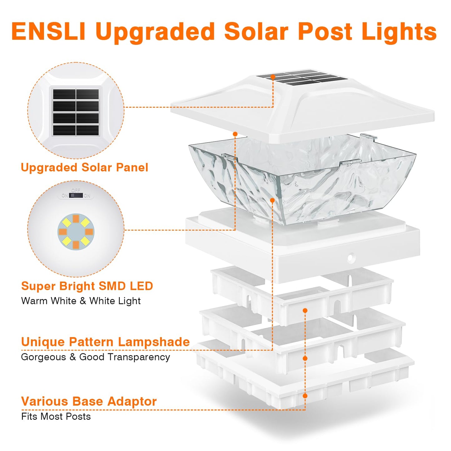 ENSLI 12 Pack Solar Post Cap Lights, 2 Mode Bright Solar Post Lights Outdoor Waterproof, Outdoor Post Lights Solar Powered Deck Lights for 4x4 4.5x4.5 5x5 Posts in Garden Decor