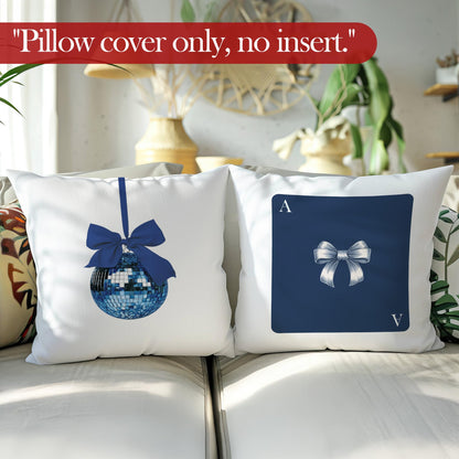 LRyeisahh Blue Trendy Preppy Throw Pillow Covers, Coquette Blue Bow Cherry Disco Ball Decorative Pillowcases Cushion Cases for Girly Room Bedroom Dorm Apartment Decor, 18x18 Pillow Covers Set of 4