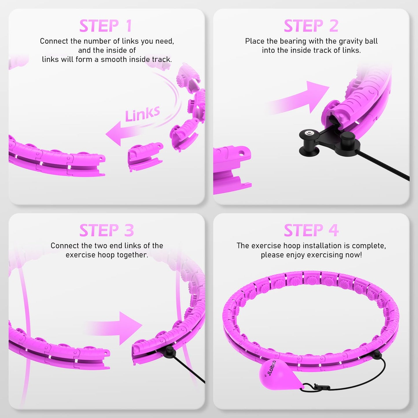 JLoibao Weighted Hula Circle with 26 Links(56 Inch) for Adults Weight Loss, Infinity Fitness Hoop Plus Size, for Women Smart Exercise Equipment
