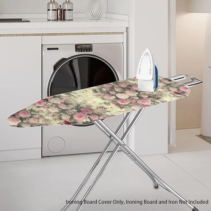 Retro Pink Rose Ironing Board Cover, Stain Resistant Minimalist Aesthetics Iron