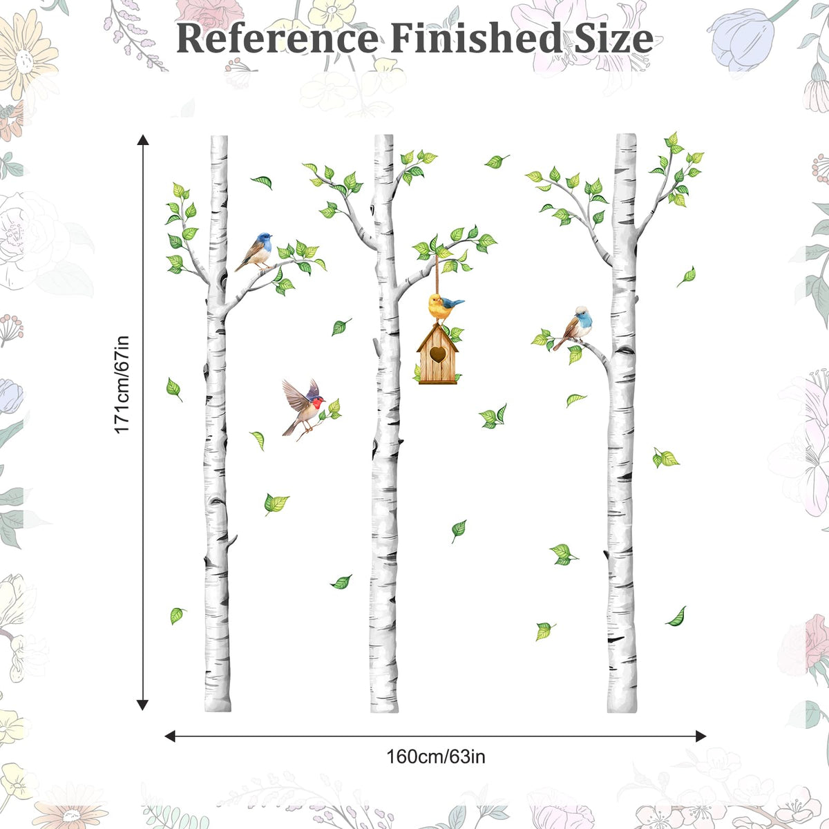 Large Birch Tree Wall Decals, White Realistic Tree Wall Stickers Peel and Stick Wall Decal Waterproof Wall Art Sticker for Aisle Bedroom Office Sofa TV Backdrop Home Decor (H: 67.3 in)