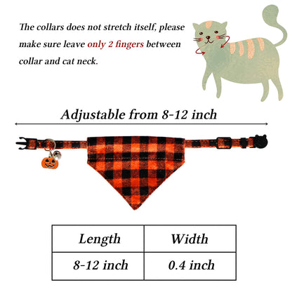 STMK 2 Pack Halloween Cat Bandana Collar with Bell, Breakaway Halloween Cat Kitten Bandana Collar with Bell Pumpkin for Halloween Cats Kittens Costume Decorations, Orange and Purple