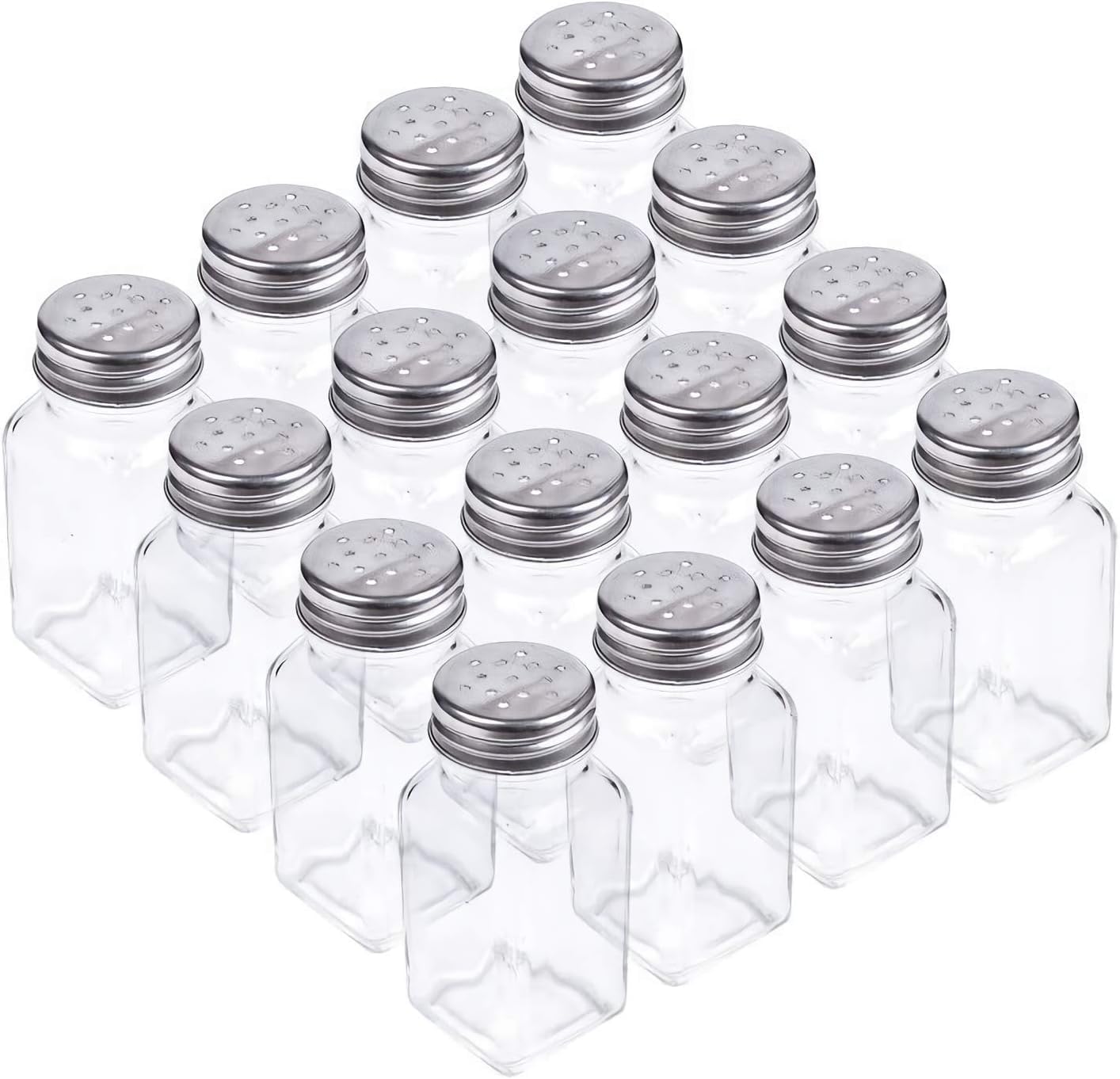Tebery 16 Pack Clear Salt and Pepper Shakers Glass Set, Retro Style Glass Spice Shakers with Stainless Tops
