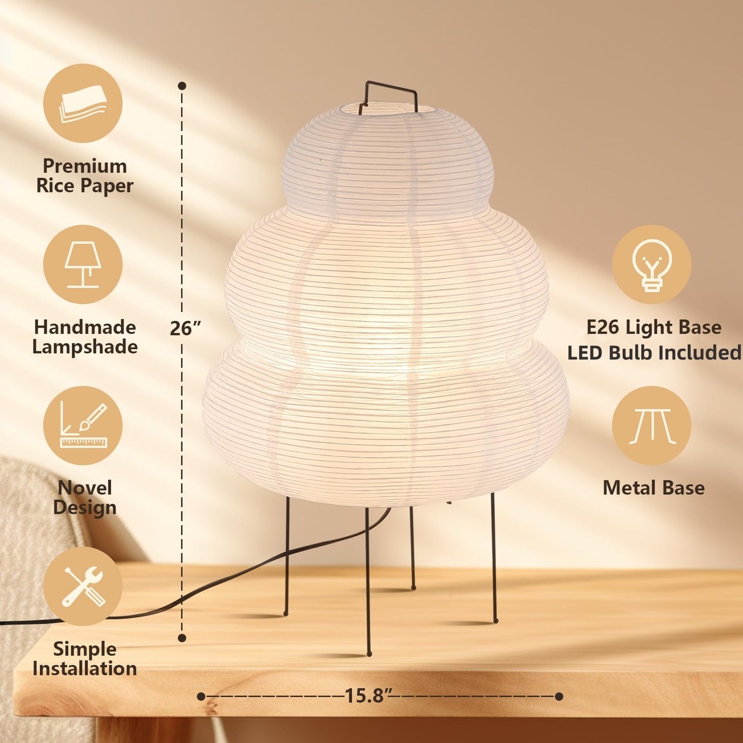 CMHSYTKE Noguchi Style Akari Floor Lamp, Rice Paper Lantern for Establishing A Warm and Cozy Ambiance in Any Room (Cloud), Japanses Floor Lamp